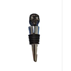 Black Skull Bottle Stopper with jeweled Gem eyes 3 1/4" Rhinestone
